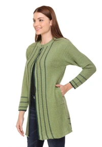CLAPTON Women Round Neck Green Full Sleeve Wool Cardigan - L, Green, Wool, Pack of1